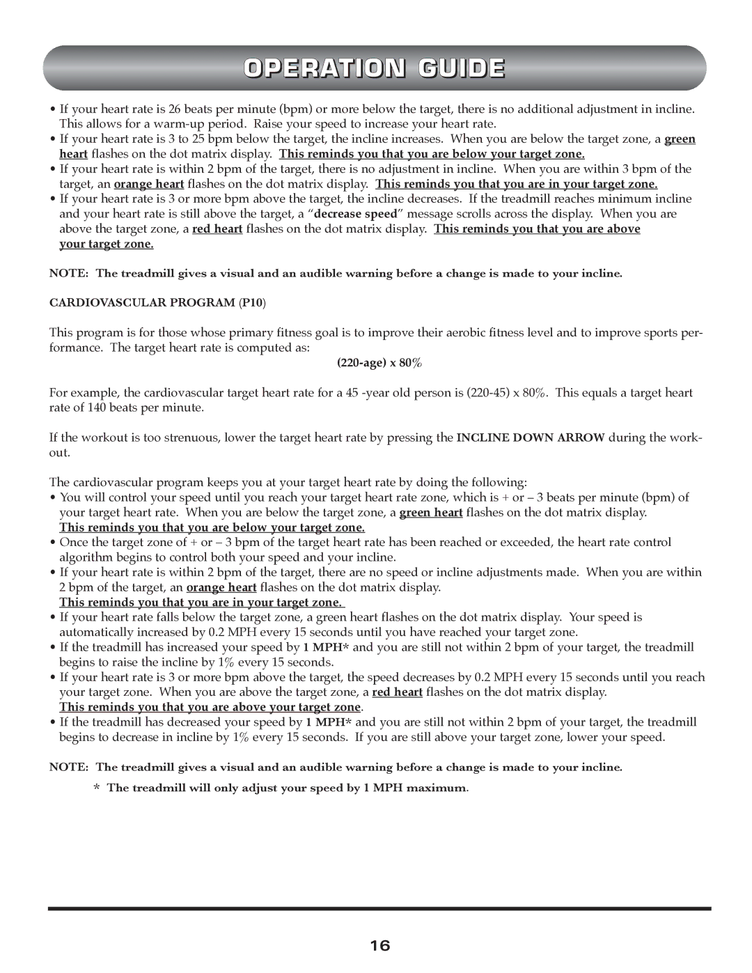 Trimline t523 manual Cardiovascular Program P10 