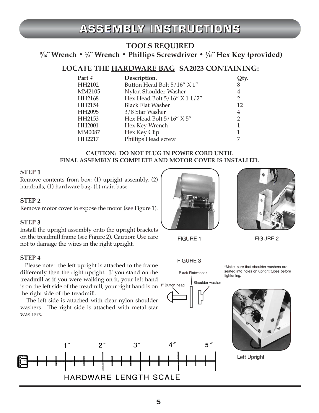 Trimline t523 manual Assembly Instructions, Tools Required, Locate the Hardware BAG SA2023 Containing, Step 