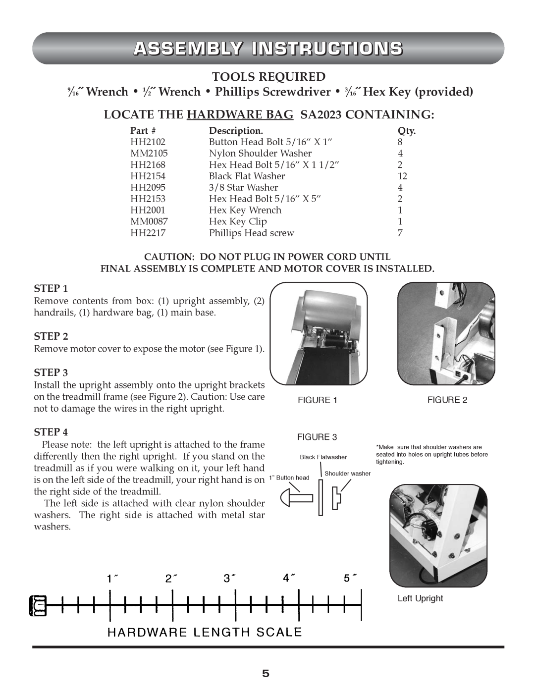 Trimline t523 manual Assembly Instructions, Tools Required, LOCATE THE HARDWARE BAG SA2023 CONTAINING, Step, Description 