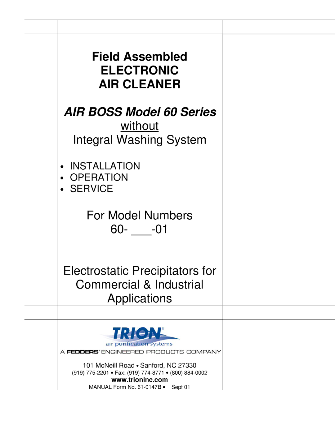 Trion manual AIR Boss Model 60 Series 