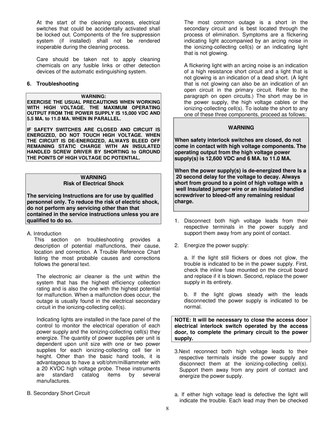 Trion 60 manual Troubleshooting 