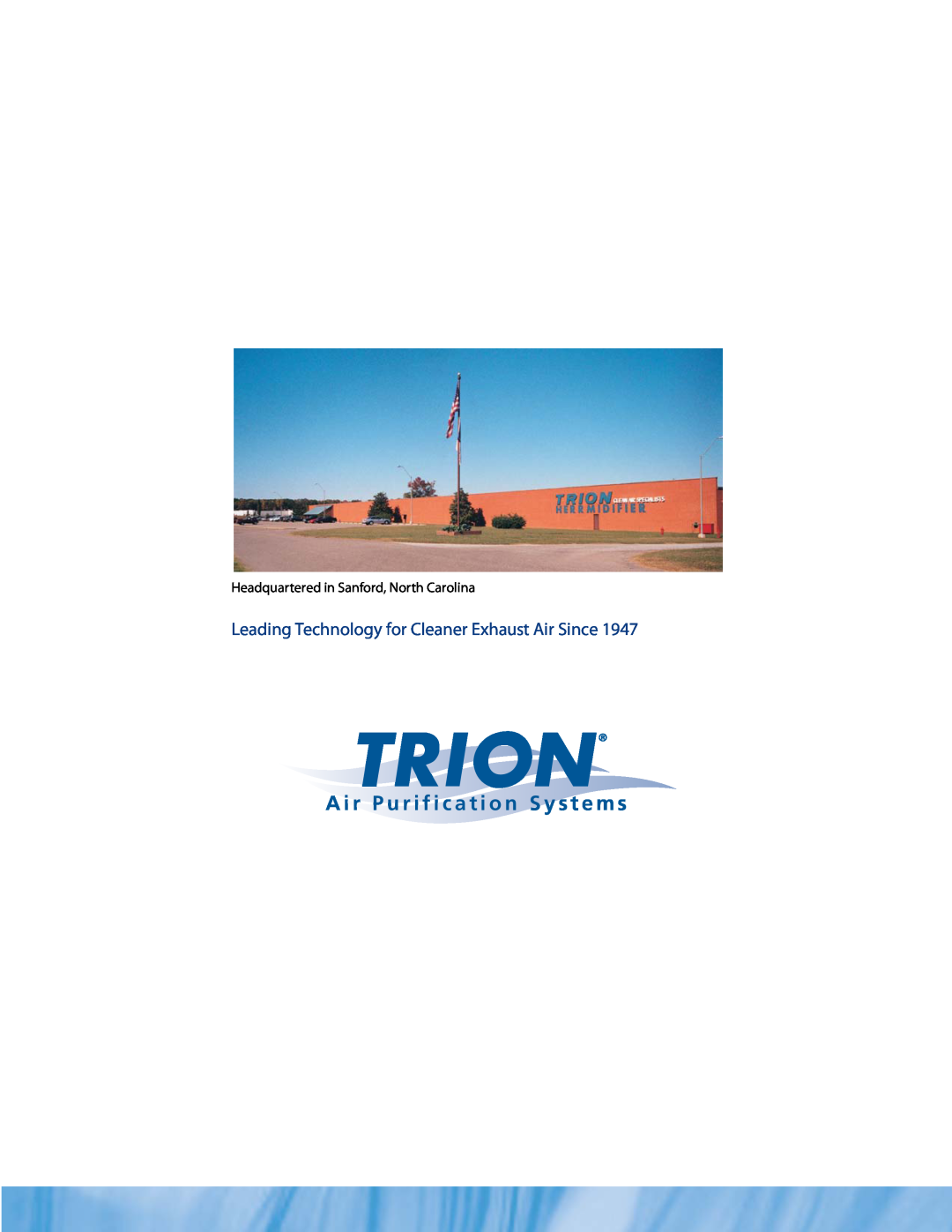 Trion 75 manual A i r P u r i f i c a t i o n S y s t e m s, Leading Technology for Cleaner Exhaust Air Since 