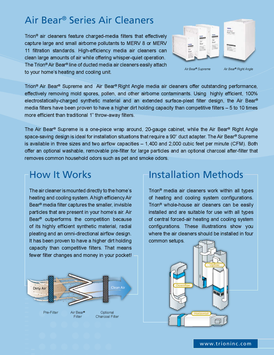 Trion manual Air Bear Series Air Cleaners, How It Works, Installation Methods 