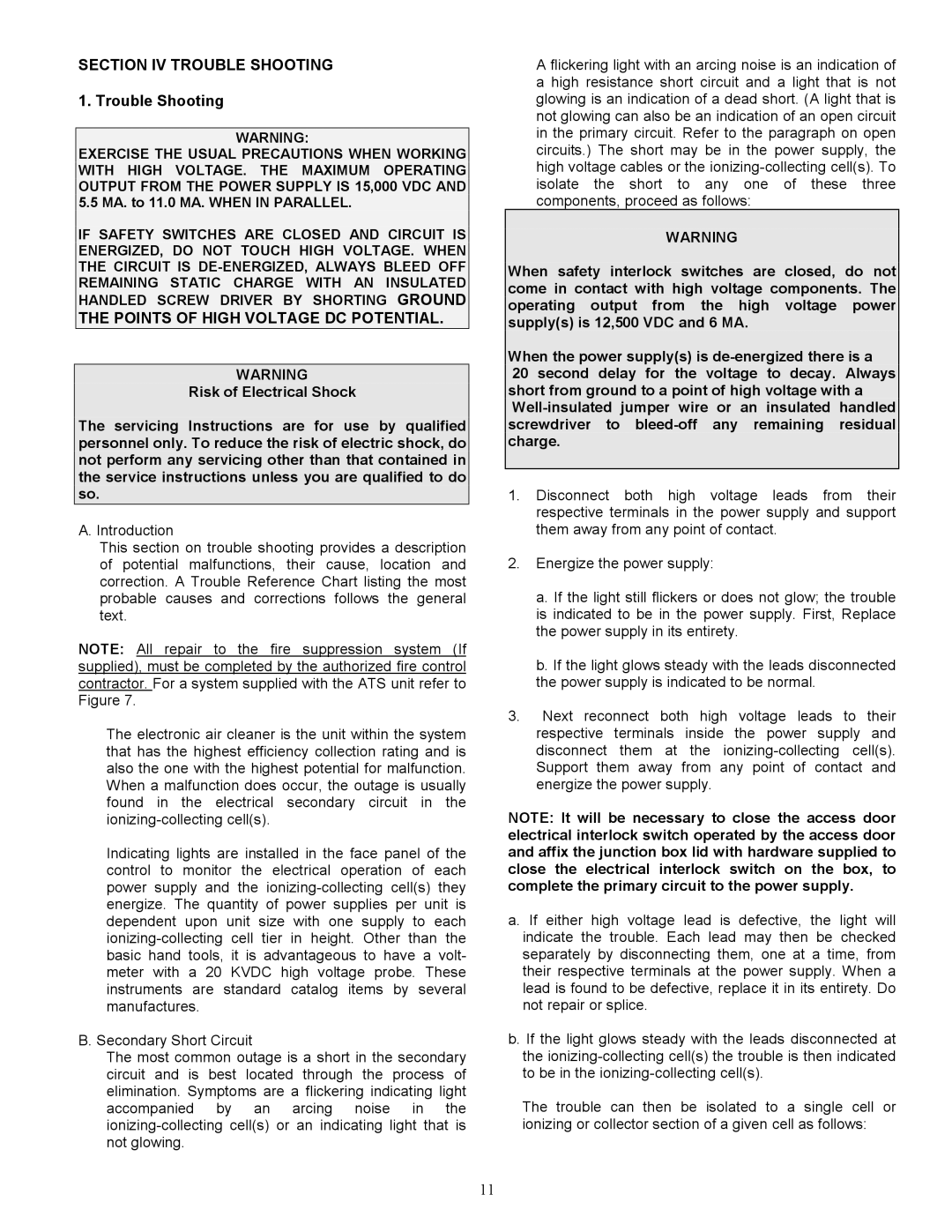 Trion 147207-001, Air Boss ATS manual Section IV Trouble Shooting, Points of High Voltage DC Potential 