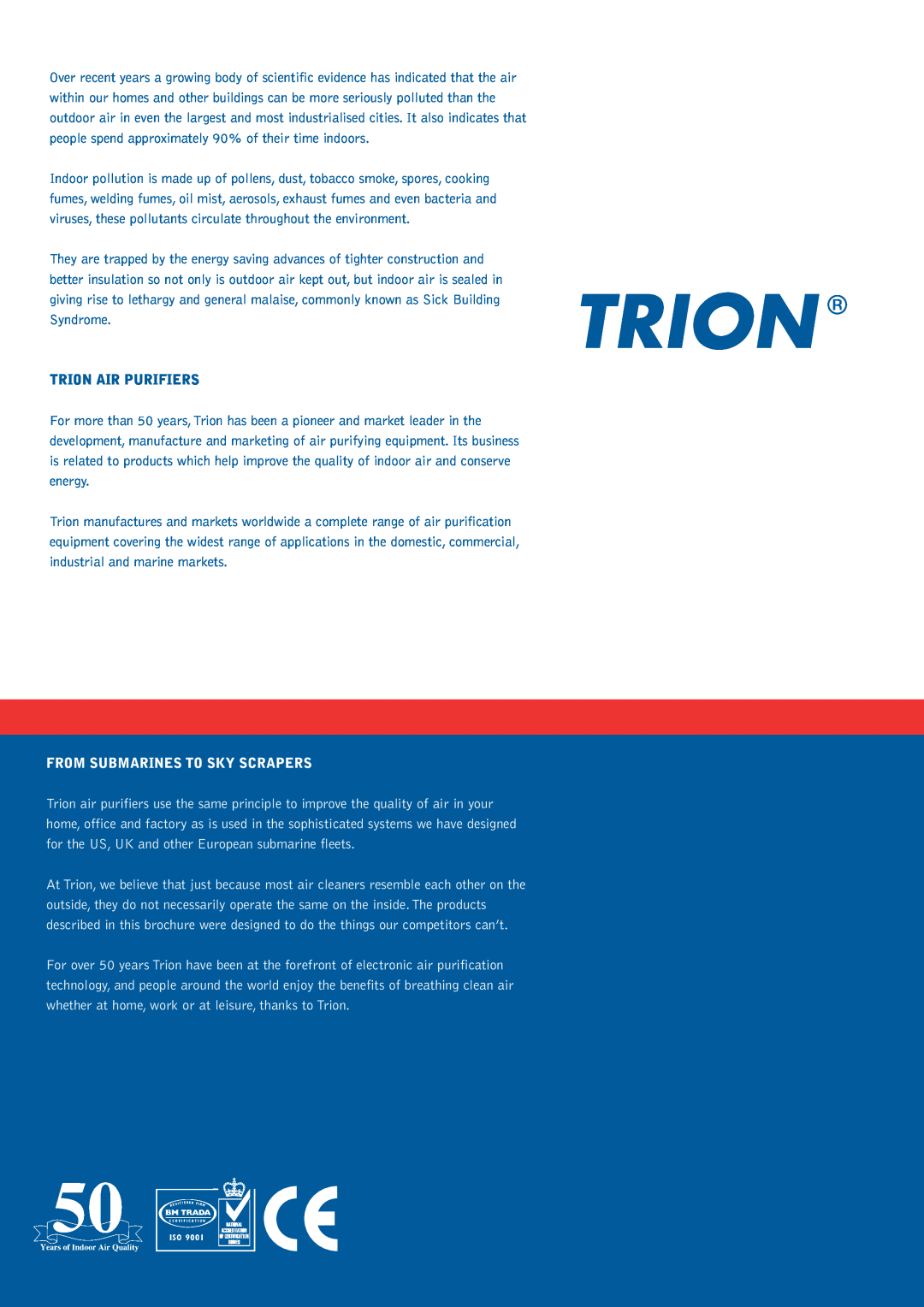 Trion CV Series, CM Series manual Trion Air Purifiers, From Submarines To Sky Scrapers 