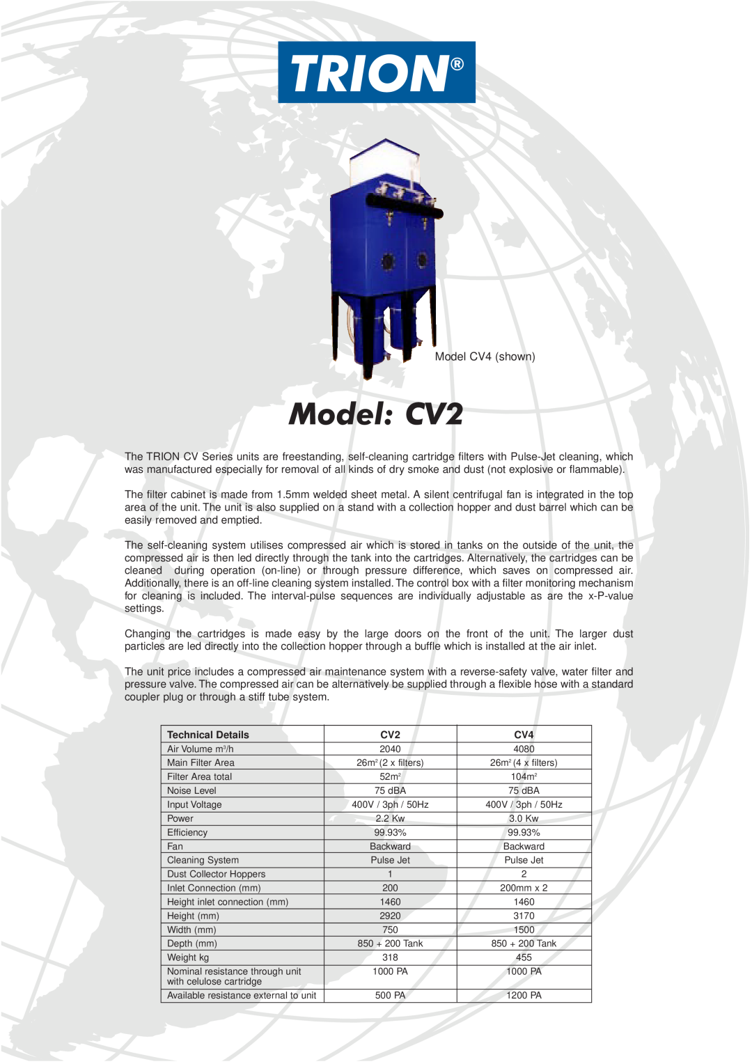 Trion manual Trion, Model CV2, Model CV4 shown, Technical Details 