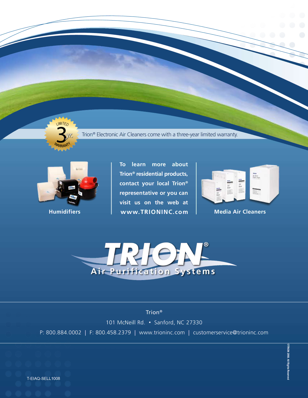 Trion HE Series manual R P u r i f i c a t i o n S y s t e m s 