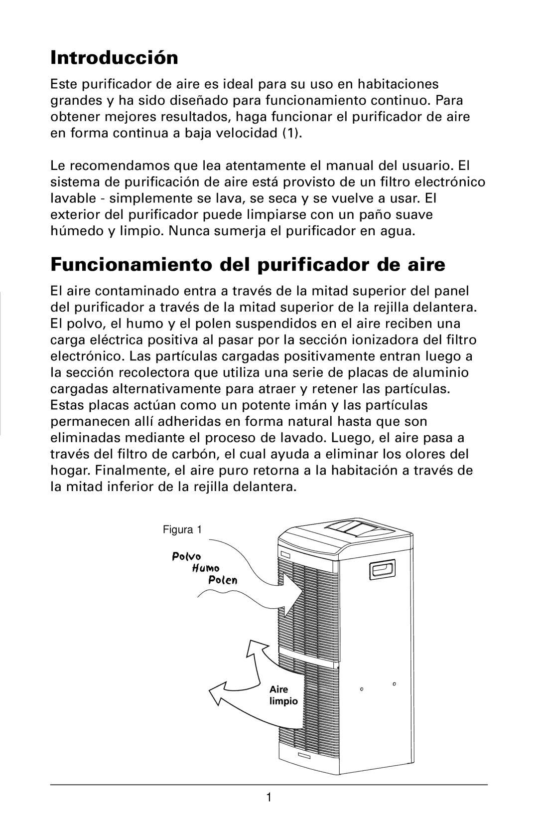 Trion High Efficiency Console Electronic Air Purifier manual Introducción, Funcionamiento del purificador de aire 