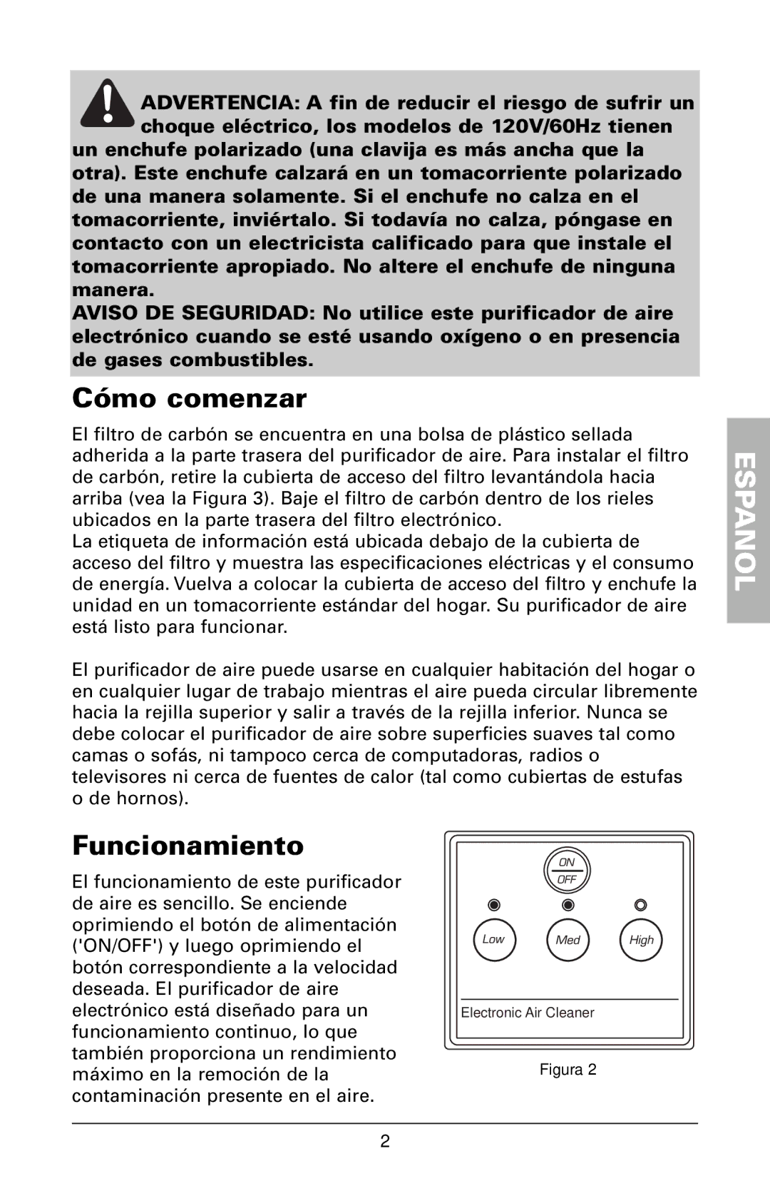 Trion High Efficiency Console Electronic Air Purifier manual Cómo comenzar, Funcionamiento 