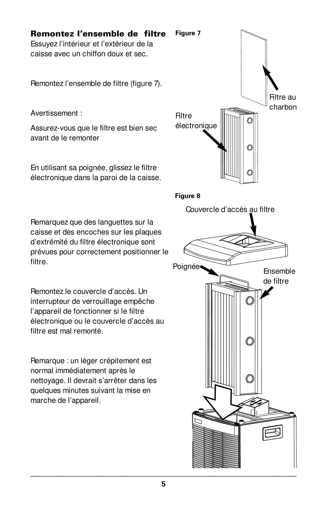 Trion High Efficiency Console Electronic Air Purifier manual Ensemble de filtre 