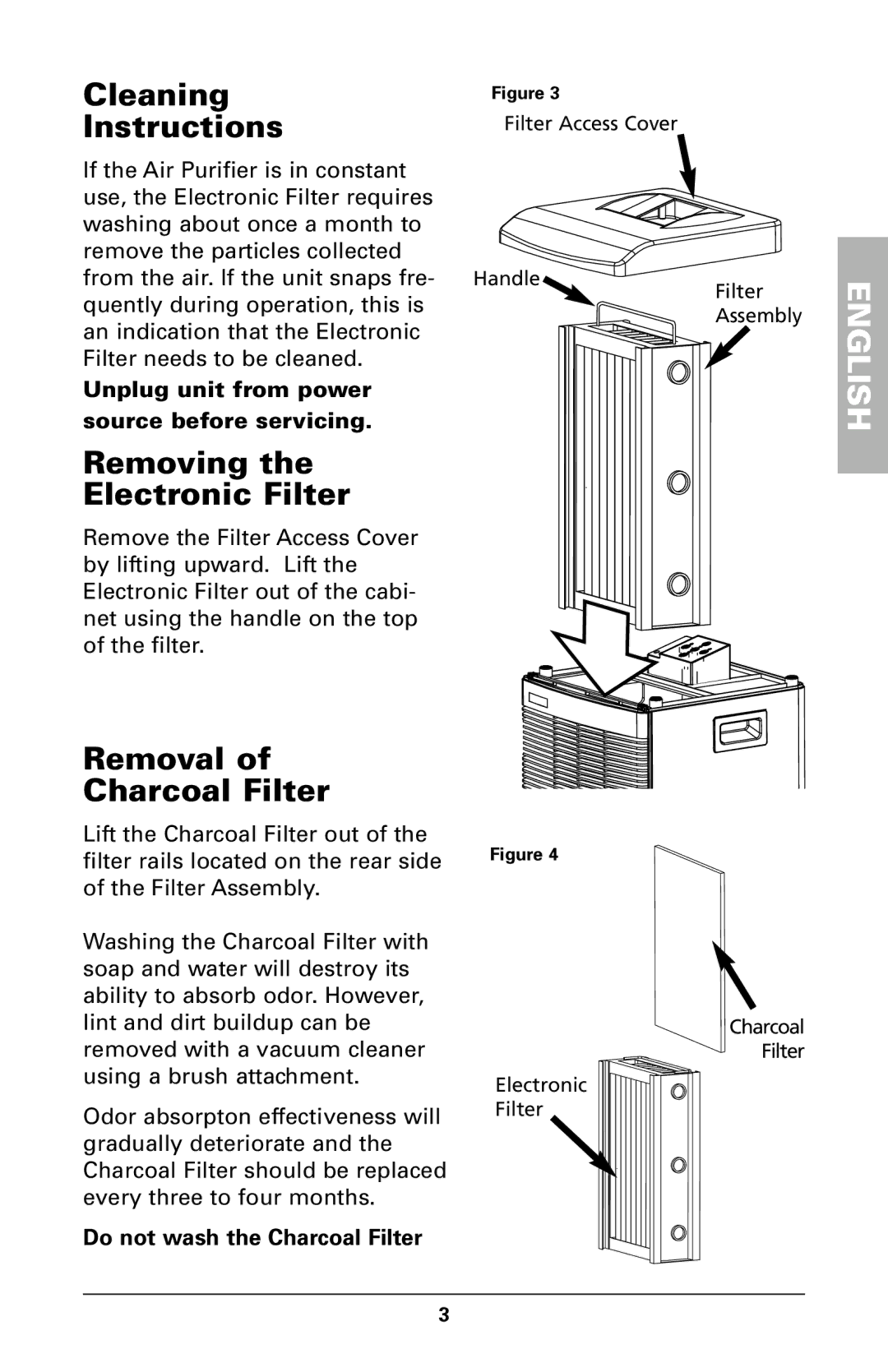 Trion High Efficiency Console Electronic Air Purifier manual Cleaning Instructions, Removing Electronic Filter 