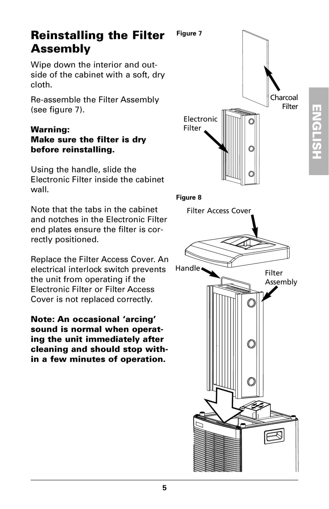 Trion High Efficiency Console Electronic Air Purifier manual Reinstalling the Filter Assembly 