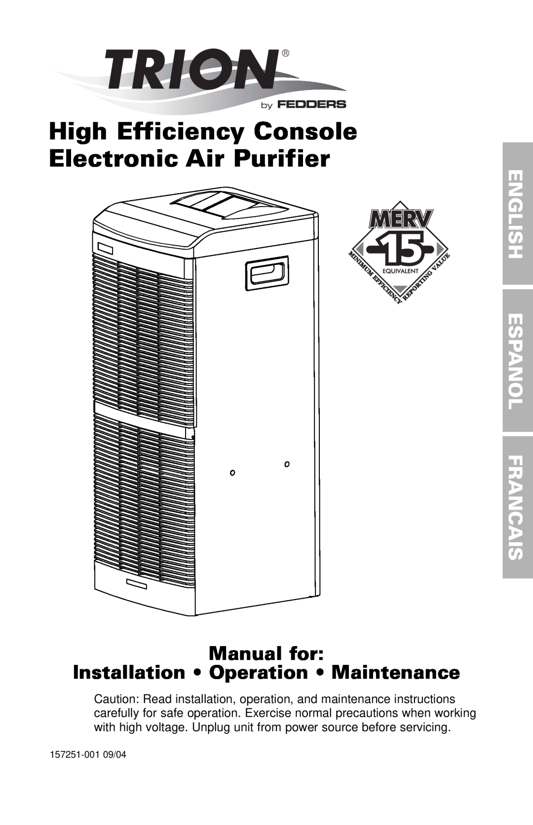 Trion High Efficiency Console Electronic Air Purifier manual English Espanol Francais 