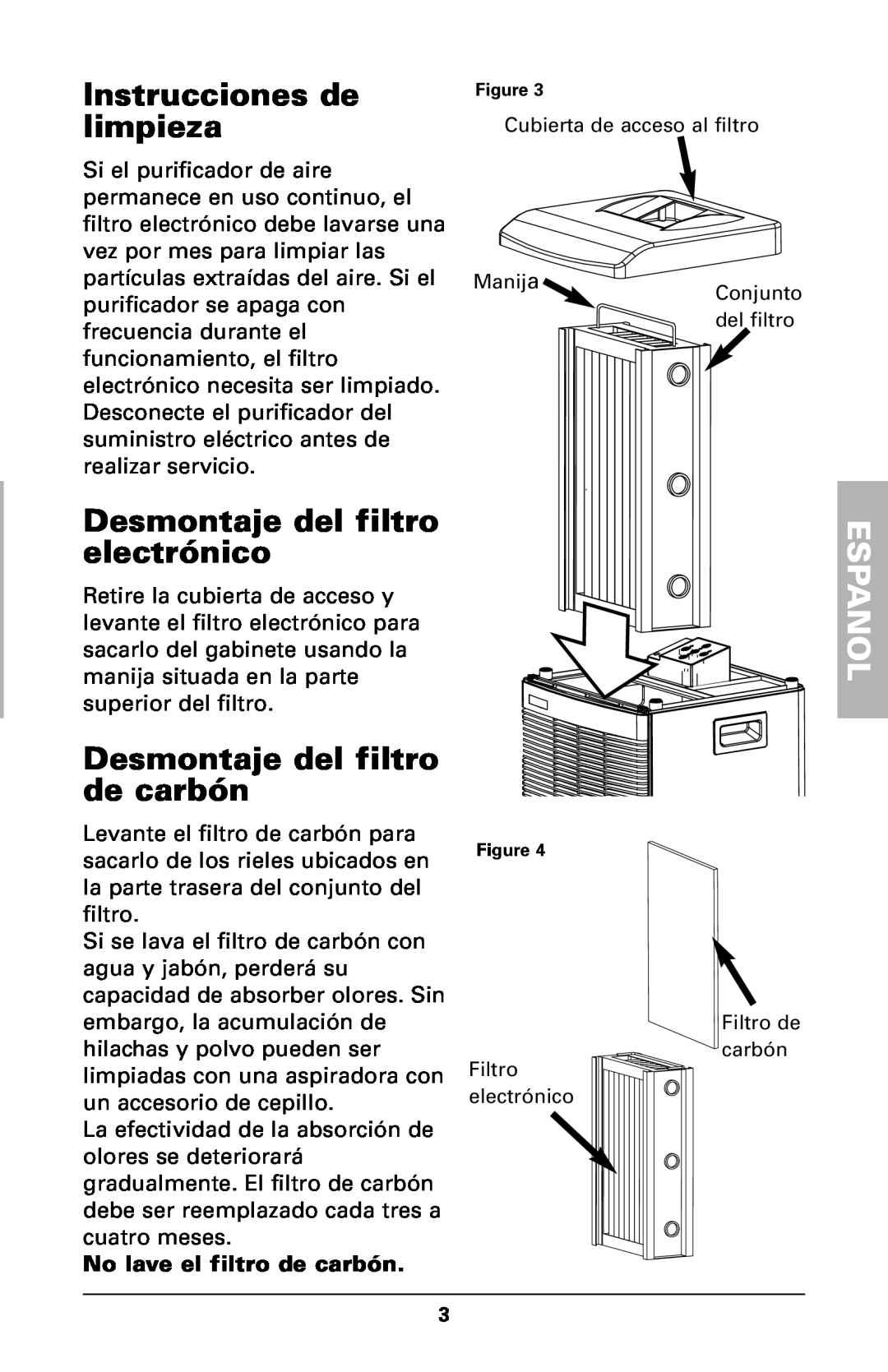Trion High Efficiency Console Electronic Air Purifier manual Instrucciones de limpieza, Desmontaje del filtro electrónico 