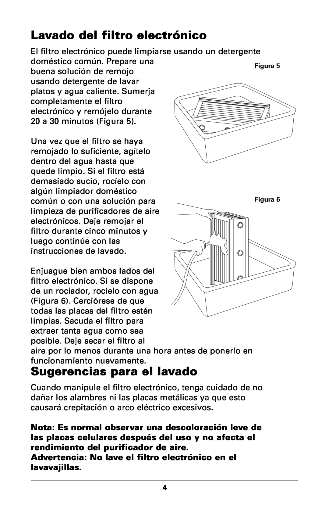 Trion High Efficiency Console Electronic Air Purifier manual Lavado del filtro electrónico, Sugerencias para el lavado 