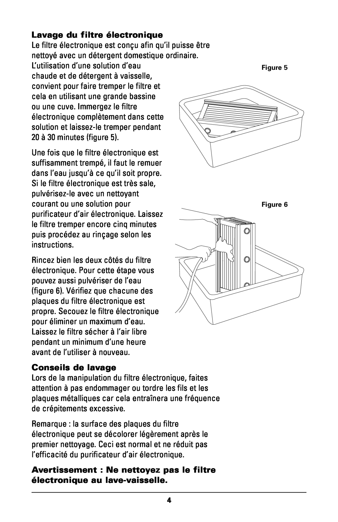 Trion High Efficiency Console Electronic Air Purifier manual Lavage du filtre électronique, Conseils de lavage 