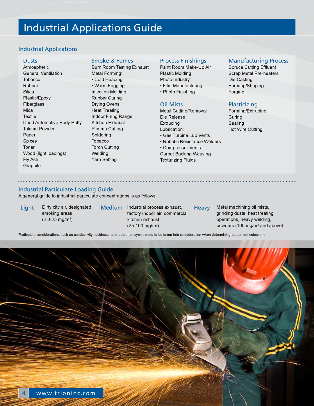 Trion M-Series manual Oil Mists Plasticizing, Industrial Particulate Loading Guide, Light, Heavy 