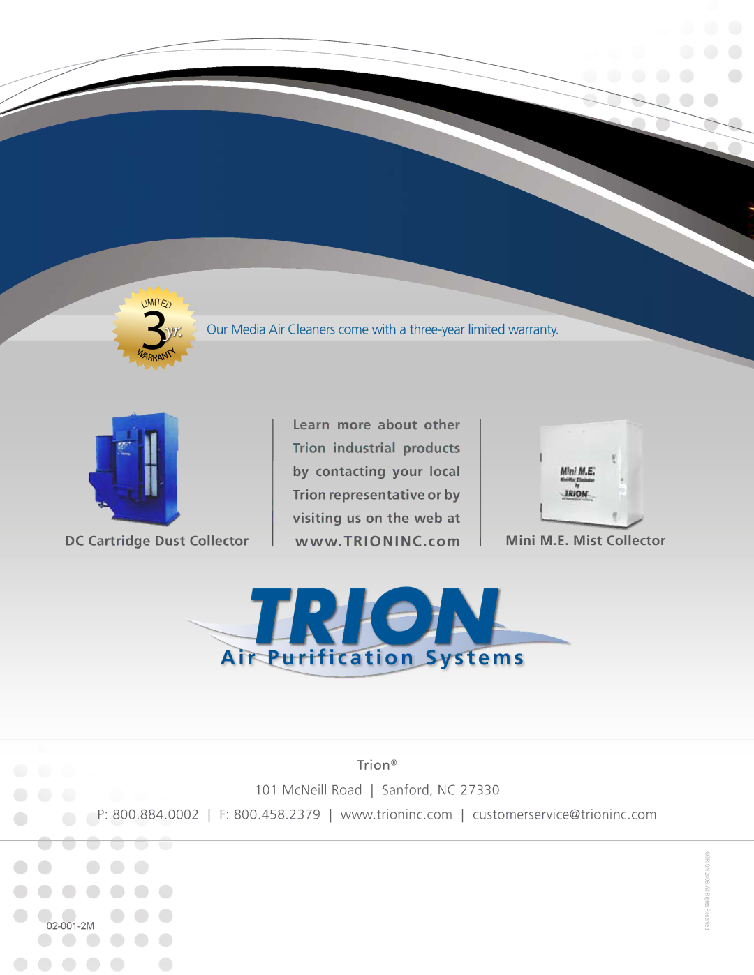 Trion M-Series manual Mini M.E. Mist Collector 