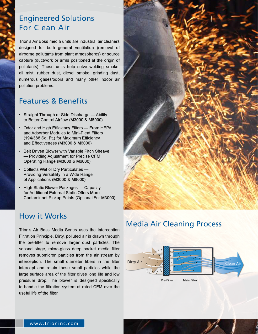 Trion M-Series manual w w w. t r i o n i n c . c o m, Engineered Solutions For Clean Air, Features & Benefits, How it Works 