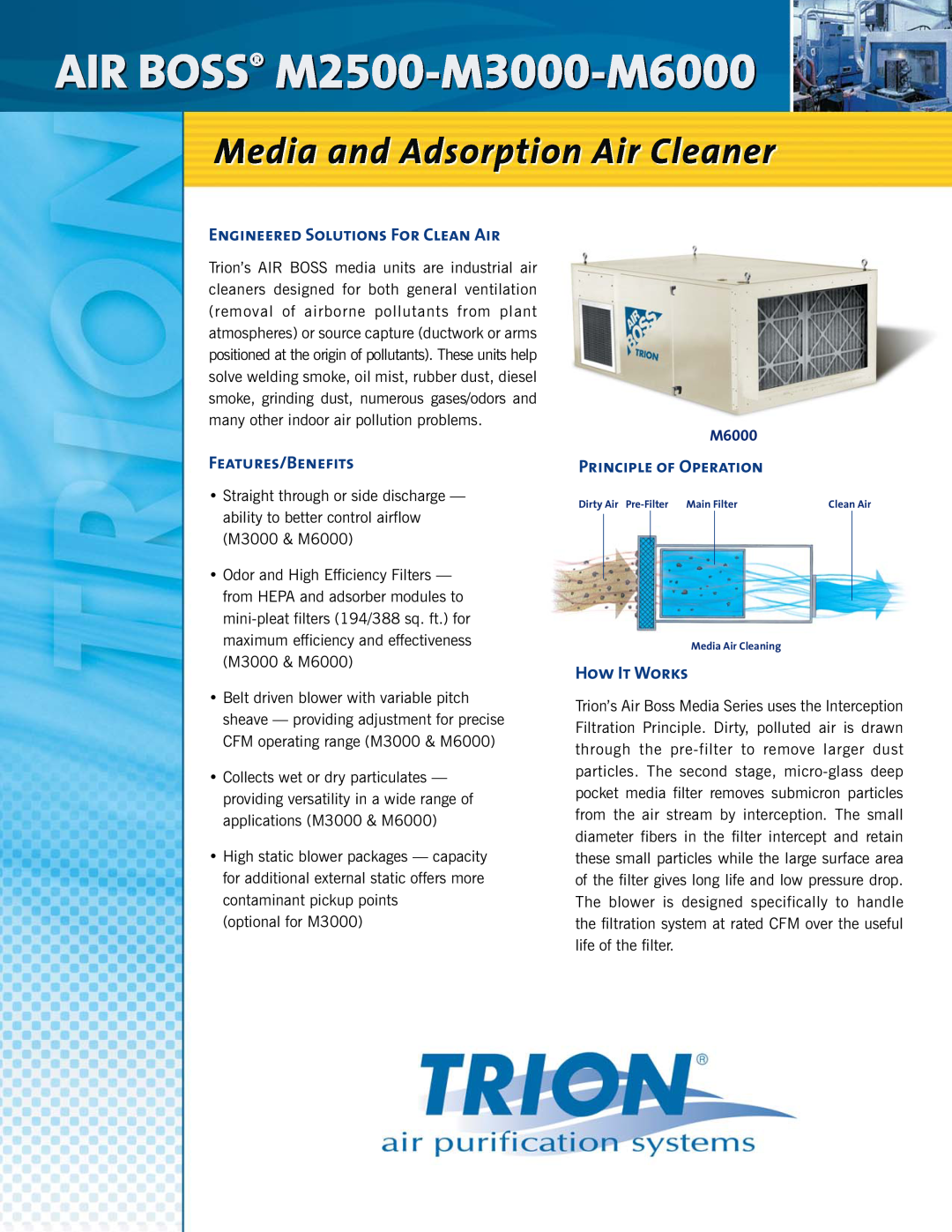 Trion M6000, M3000 manual Engineered Solutions For Clean Air, Features/Benefits, Principle of Operation, How It Works 