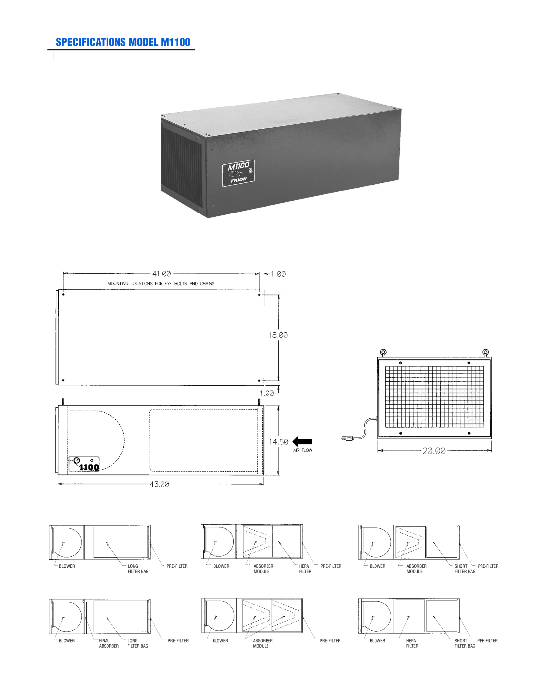 Trion M750 manual Specifications Model M1100 