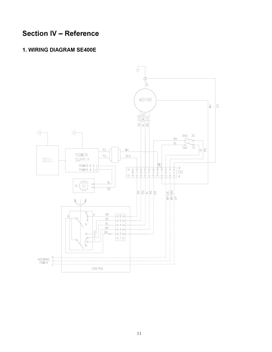 Trion SE800E manual Section IV Reference, Wiring Diagram SE400E 