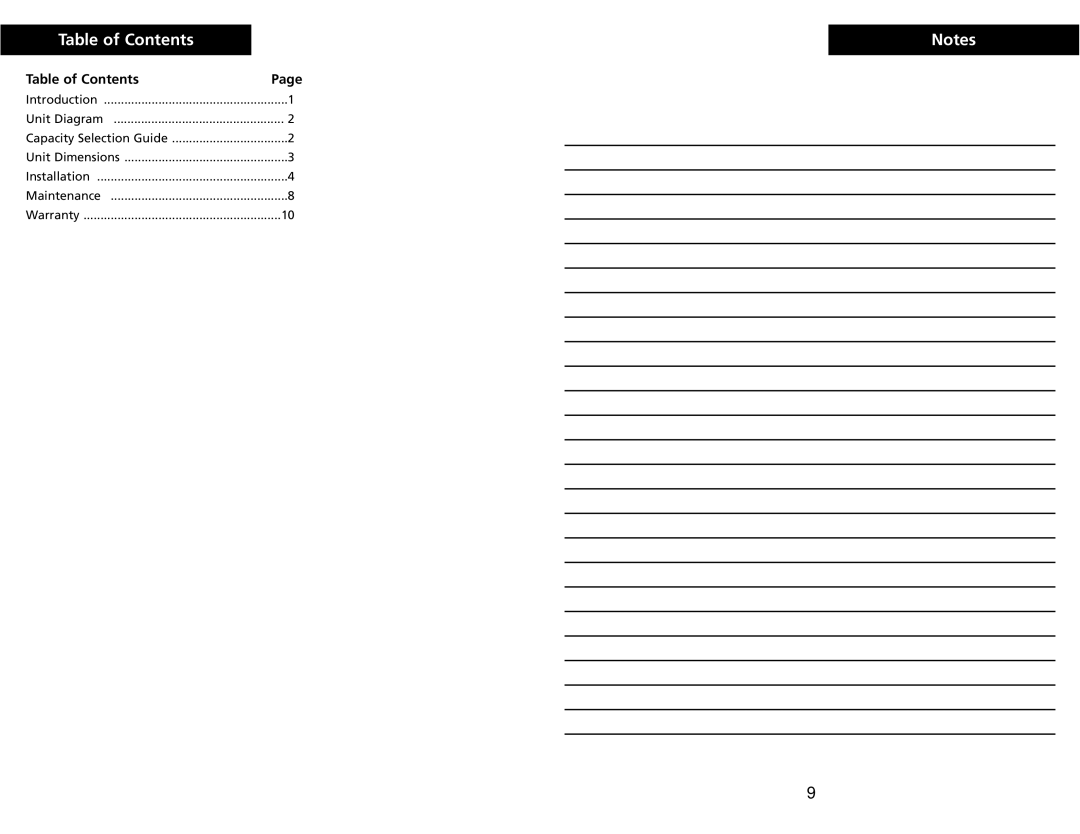 Trion Supreme Series warranty Table of Contents 