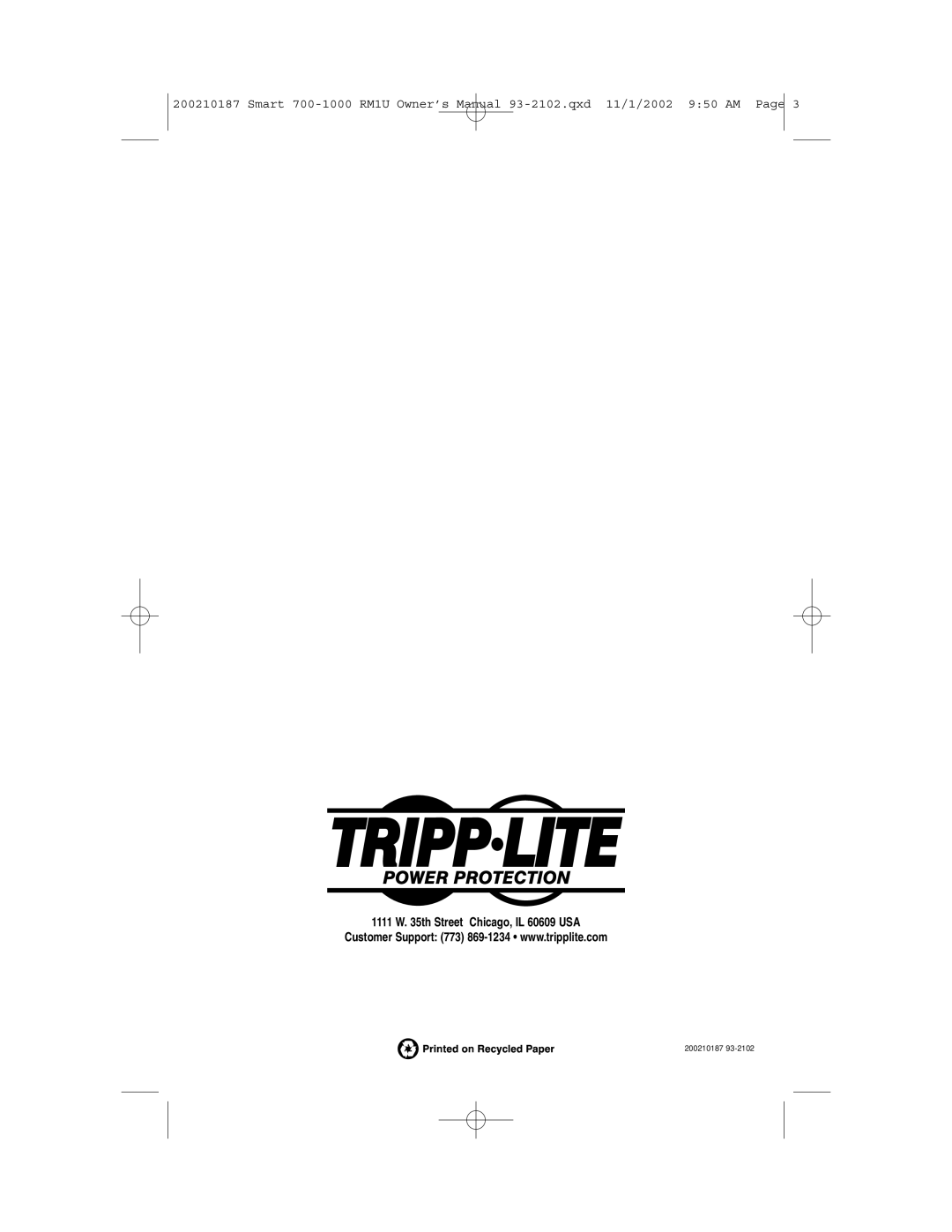 Tripp Lite 1000 VA owner manual 200210187 