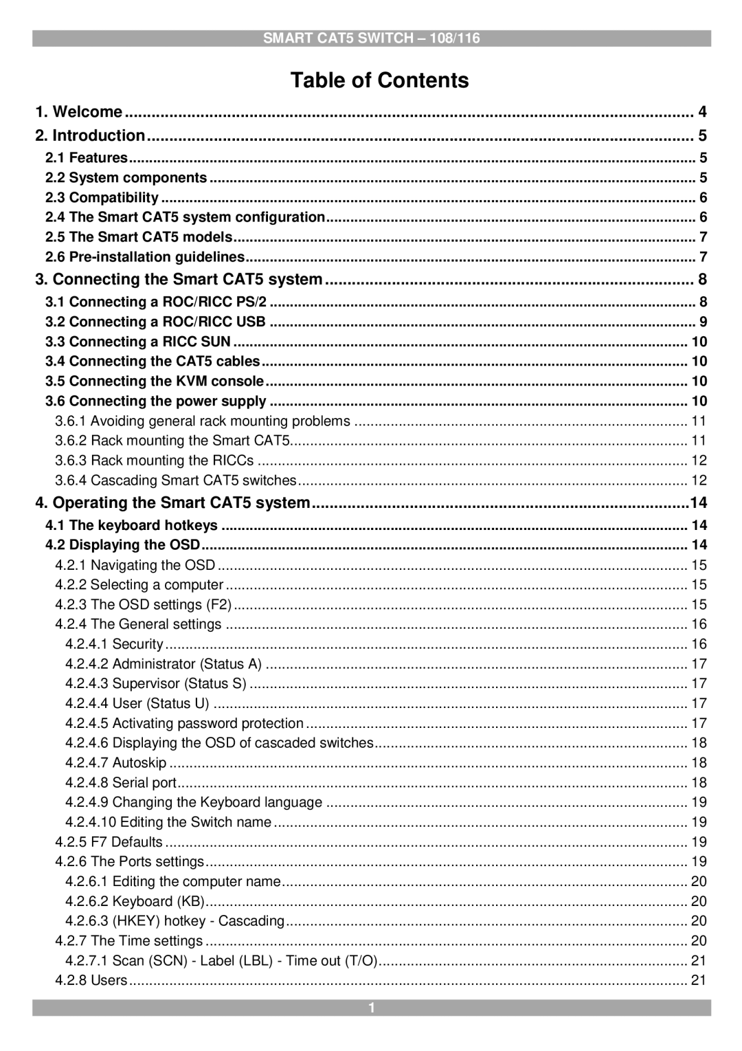 Tripp Lite 108, 116 manual Table of Contents 