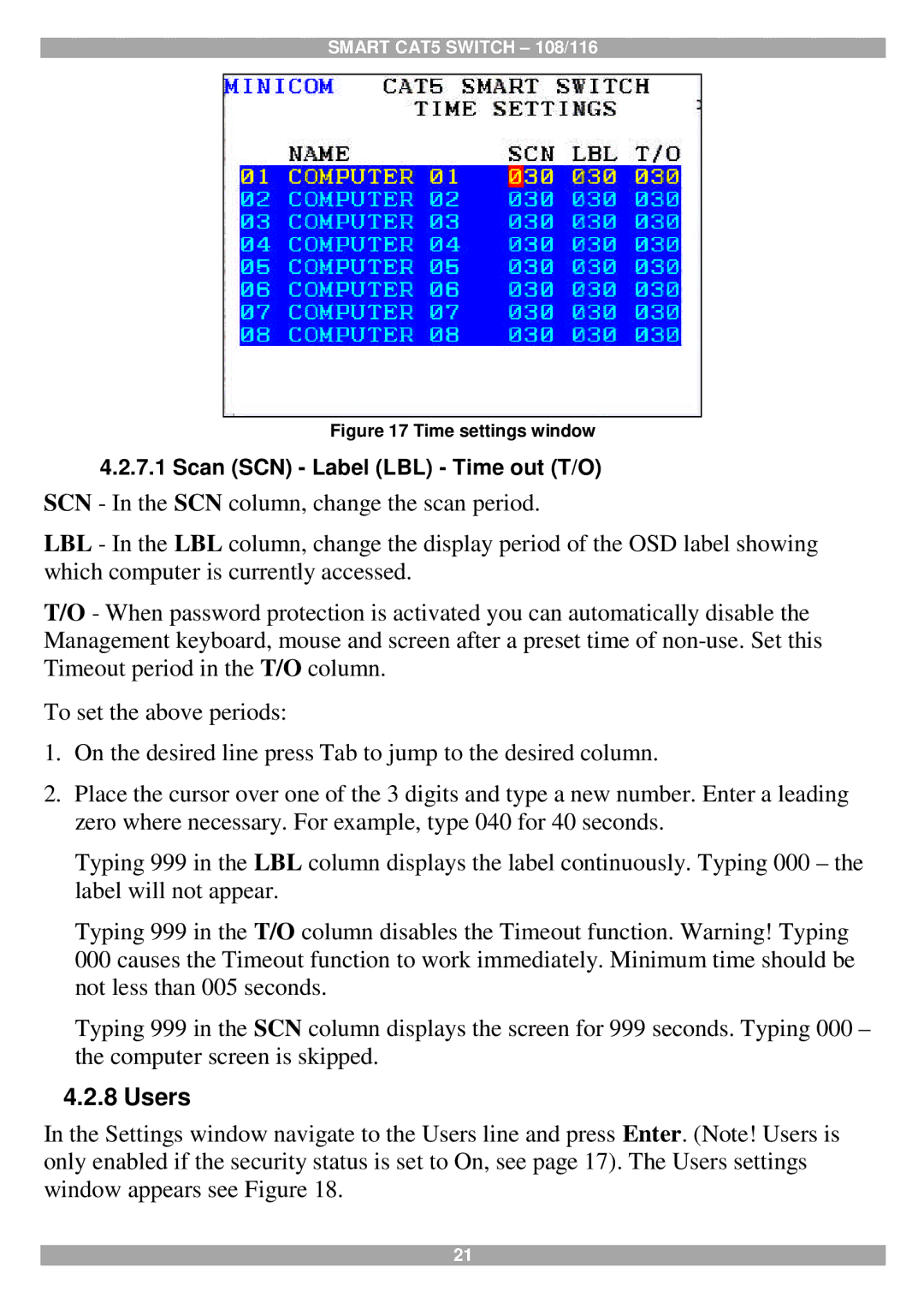 Tripp Lite 108, 116 manual Users, Time settings window 