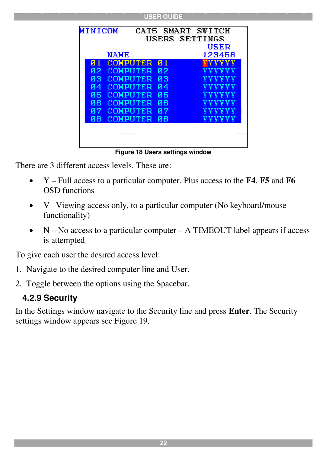 Tripp Lite 116, 108 manual Security, Users settings window 