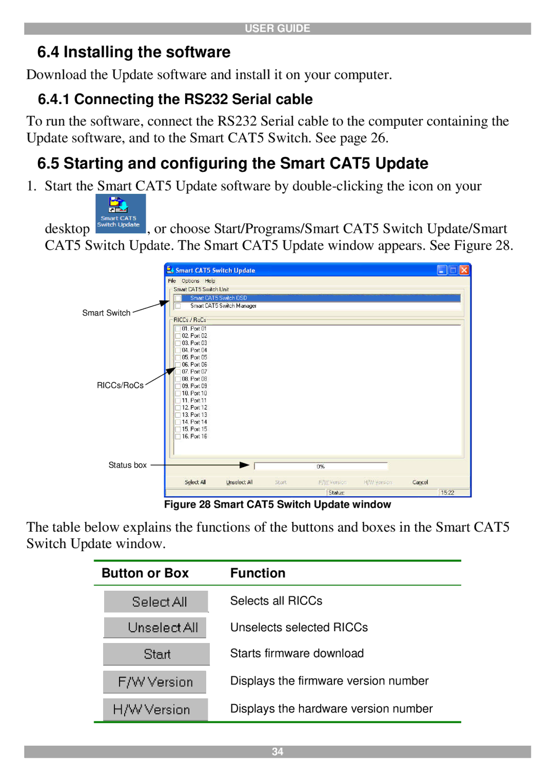 Tripp Lite 116 Installing the software, Starting and configuring the Smart CAT5 Update, Connecting the RS232 Serial cable 