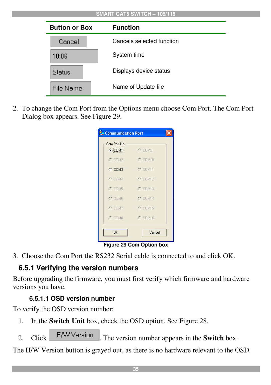 Tripp Lite 108, 116 manual Verifying the version numbers, Com Option box 