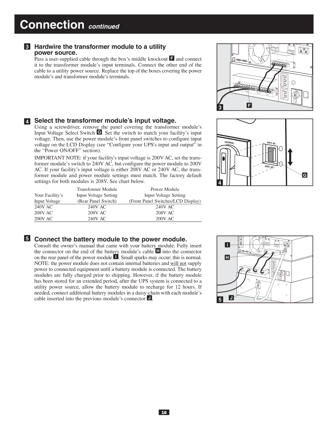 Tripp Lite 10KVA owner manual Connection 