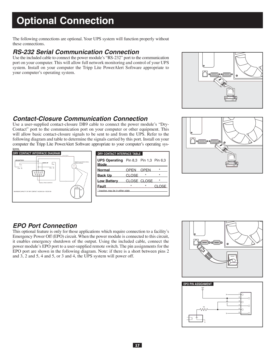 Tripp Lite 10KVA owner manual Optional Connection, RS-232 Serial Communication Connection 