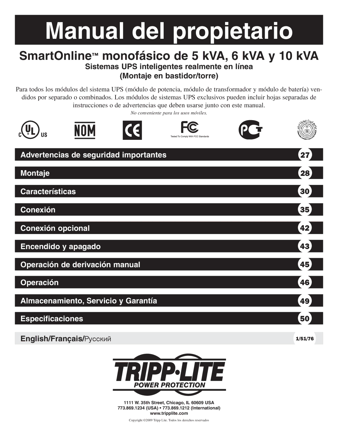 Tripp Lite 10KVA owner manual Manual del propietario 