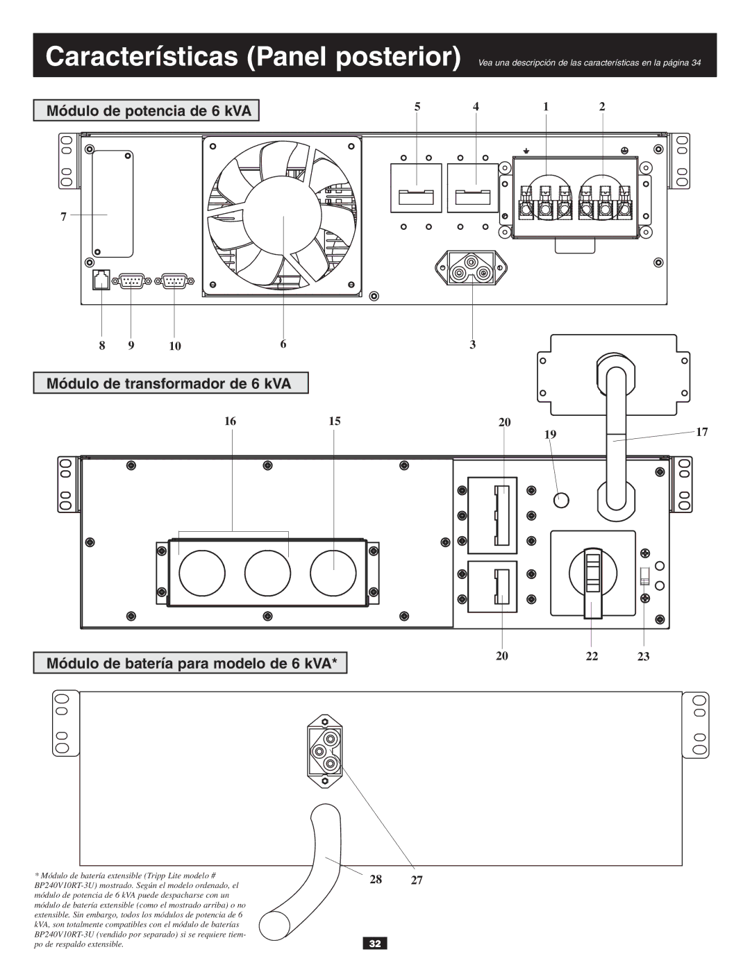 Tripp Lite 10KVA Módulo de potencia de 6 kVA Módulo de transformador de 6 kVA, Módulo de batería para modelo de 6 kVA 