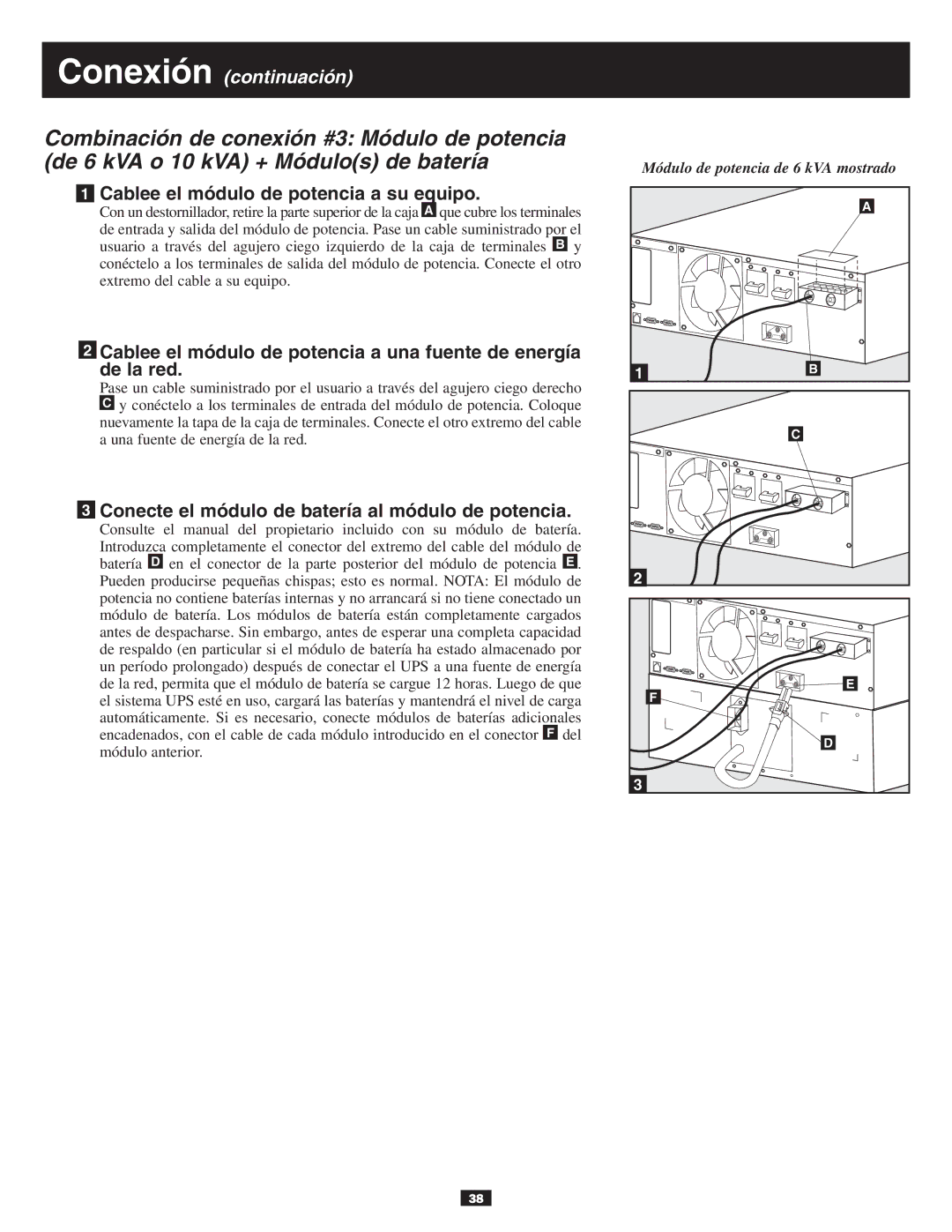 Tripp Lite 10KVA owner manual Cablee el módulo de potencia a su equipo 