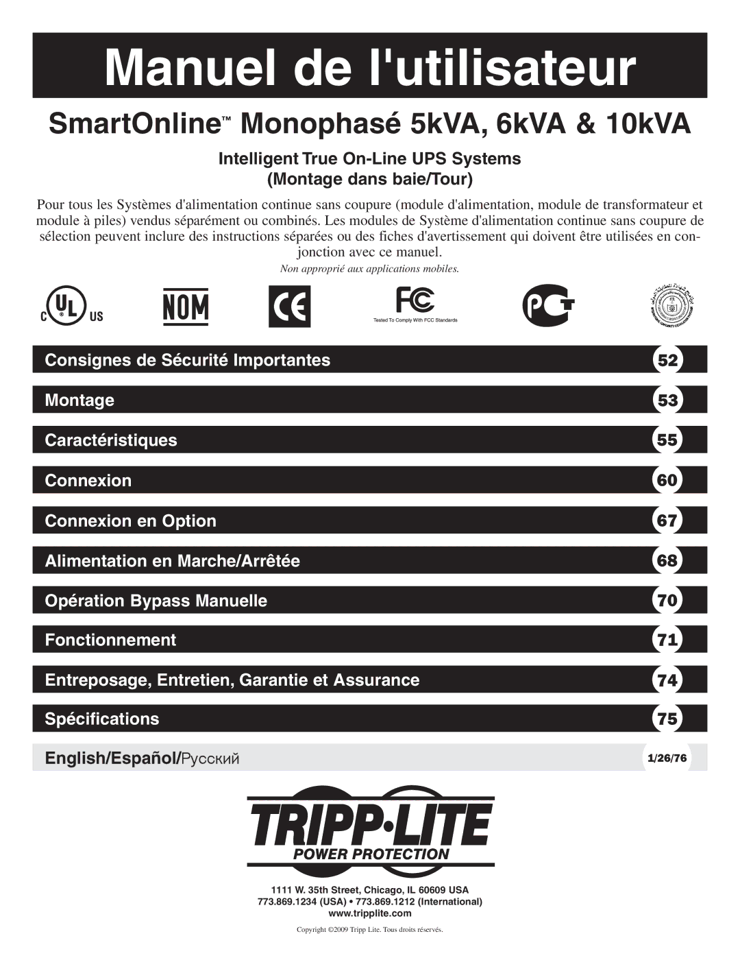 Tripp Lite 10KVA owner manual Manuel de lutilisateur 