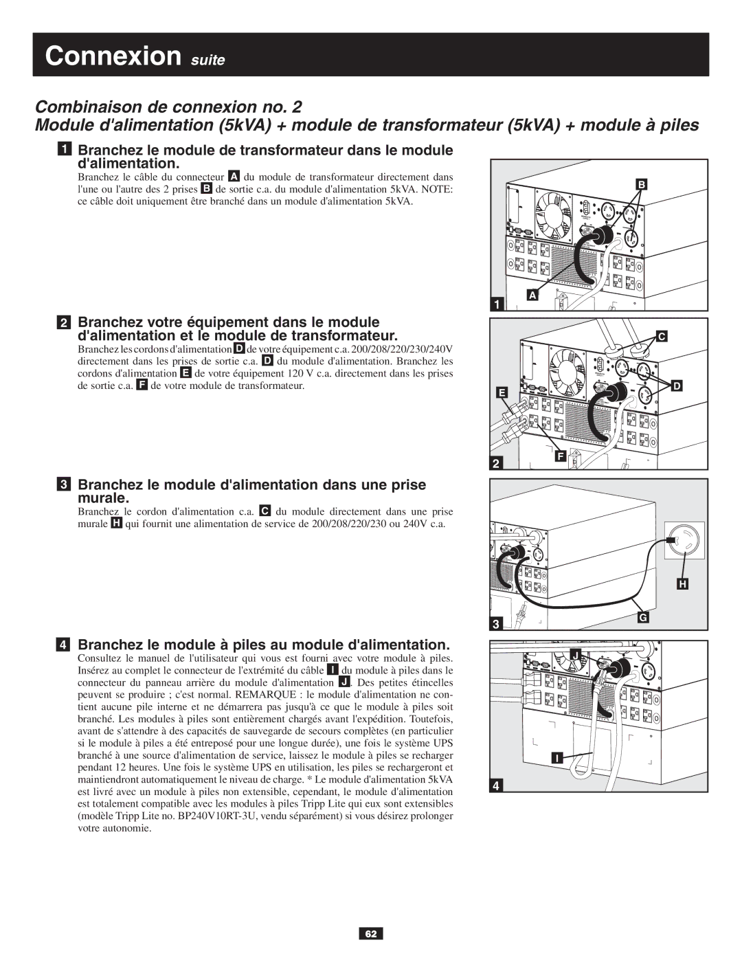 Tripp Lite 10KVA owner manual Connexion suite 