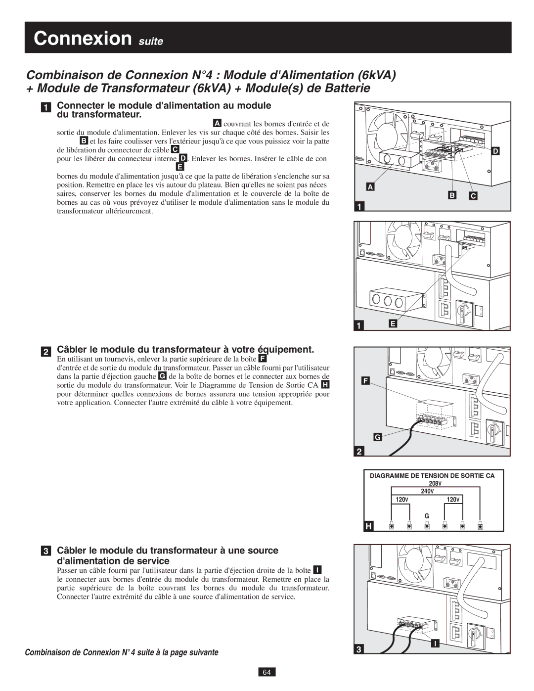 Tripp Lite 10KVA owner manual Câbler le module du transformateur à votre équipement 