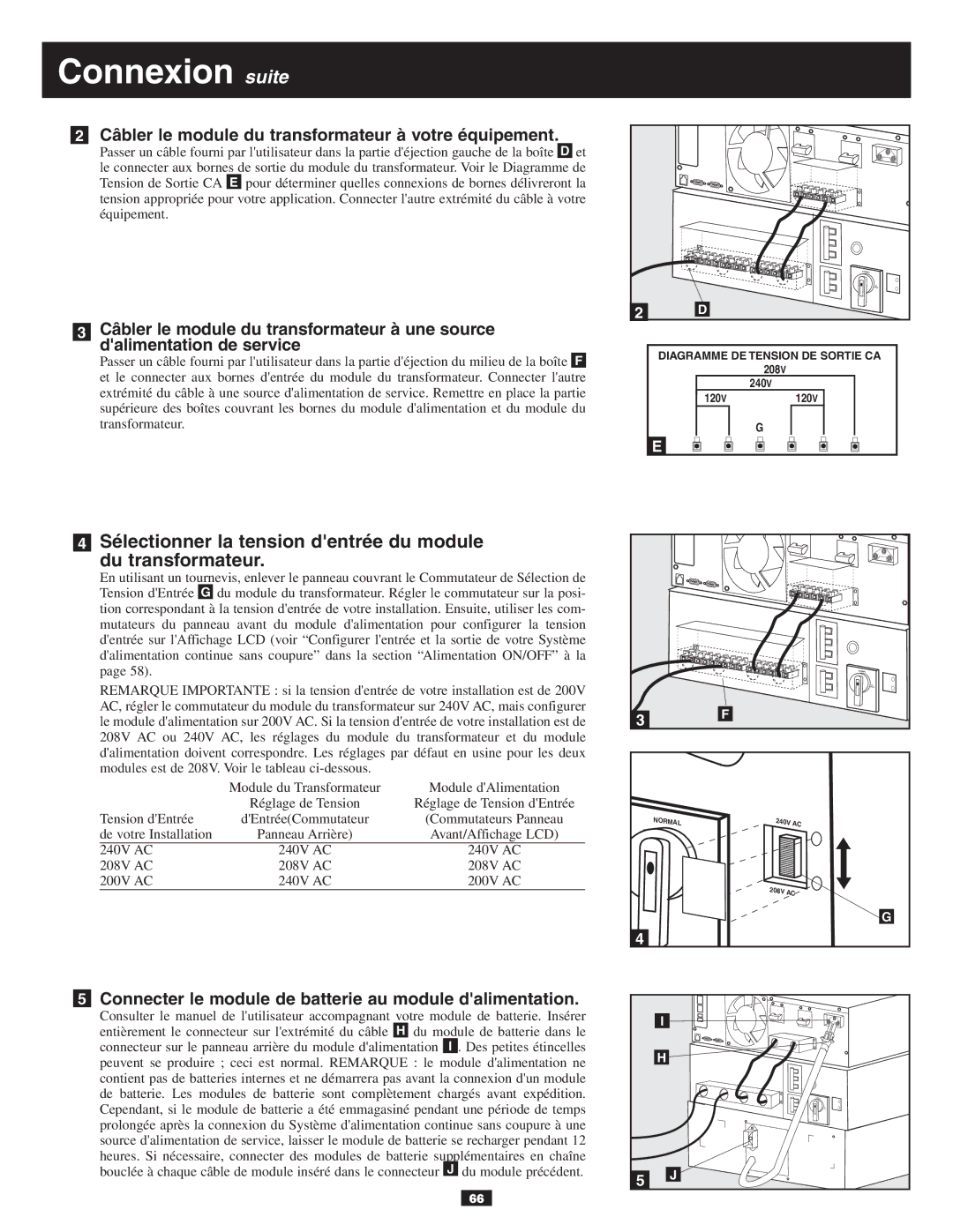 Tripp Lite 10KVA owner manual Sélectionner la tension dentrée du module du transformateur 