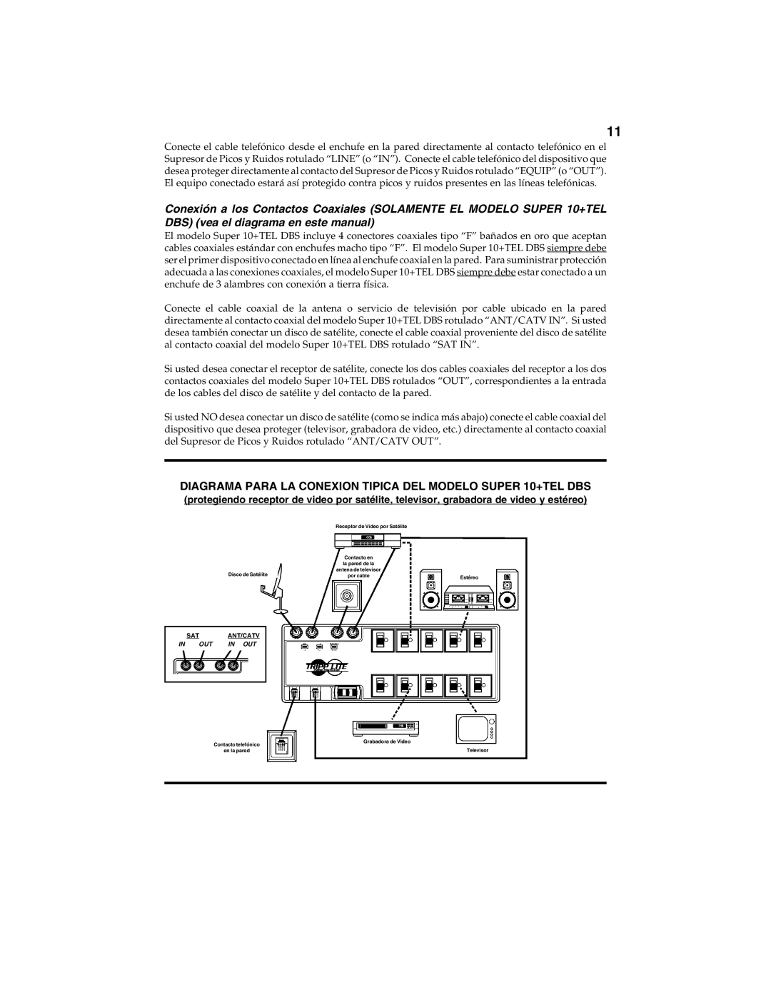 Tripp Lite SUPER 10+TEL, 10+TEL DELUXE specifications Diagrama Para LA Conexion Tipica DEL Modelo Super 10+TEL DBS 