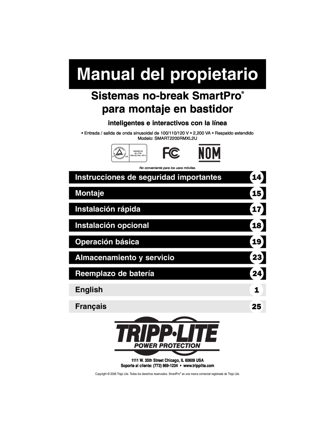Tripp Lite 1400-3000 VA Manual del propietario, Instrucciones de seguridad importantes, Montaje, Instalación rápida 