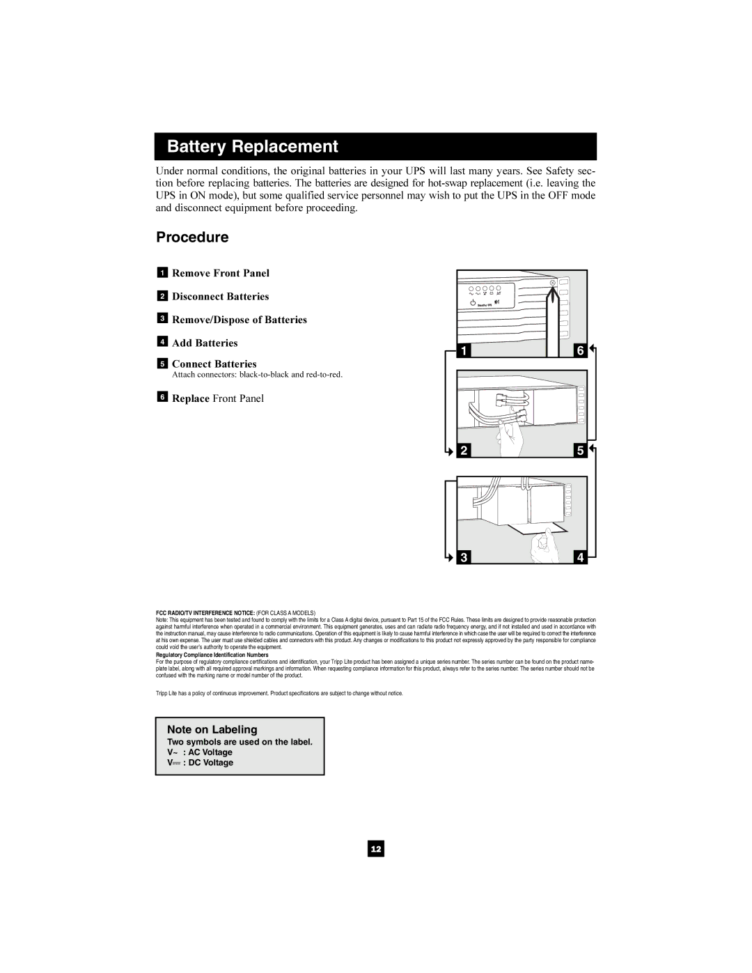 Tripp Lite 1400-3000 VA owner manual Procedure, Replace Front Panel 