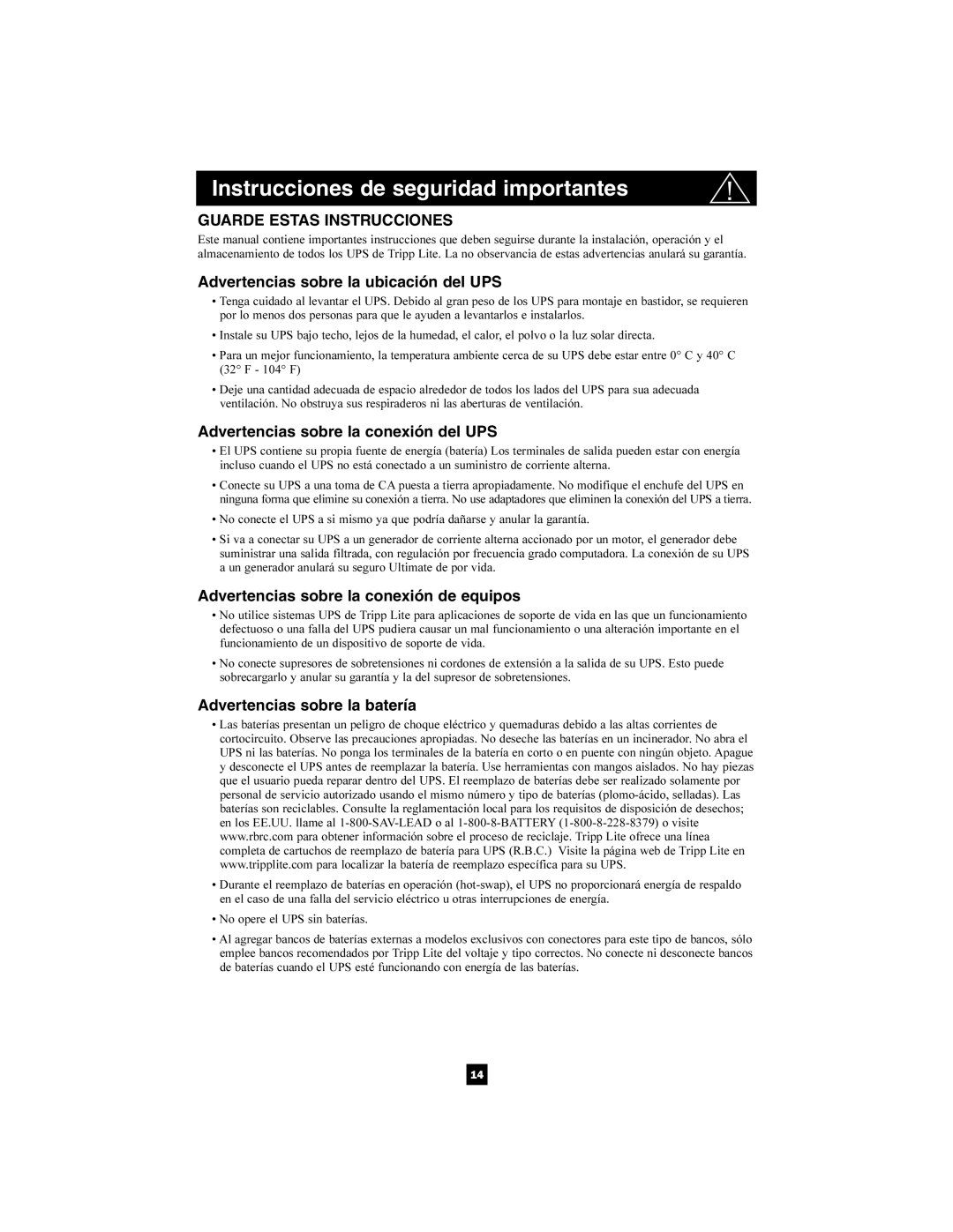 Tripp Lite 1400-3000 VA owner manual Instrucciones de seguridad importantes, Advertencias sobre la ubicación del UPS 