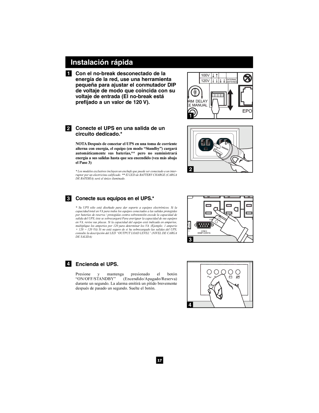 Tripp Lite 1400-3000 VA owner manual Conecte sus equipos en el UPS, Encienda el UPS 