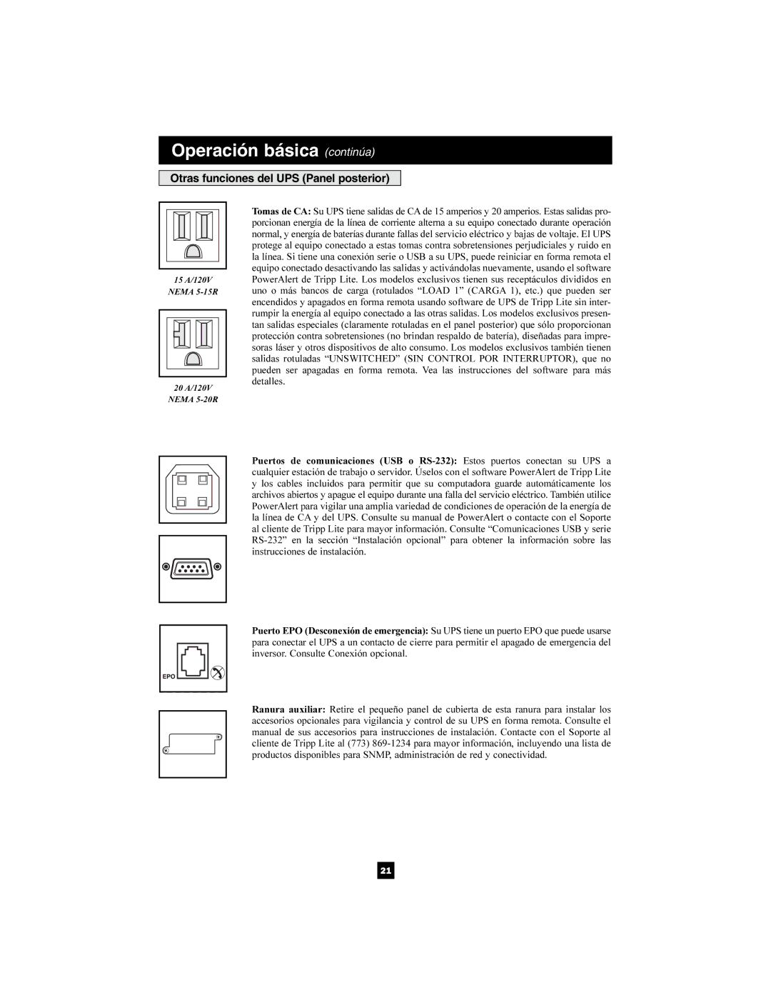 Tripp Lite 1400-3000 VA owner manual Otras funciones del UPS Panel posterior 