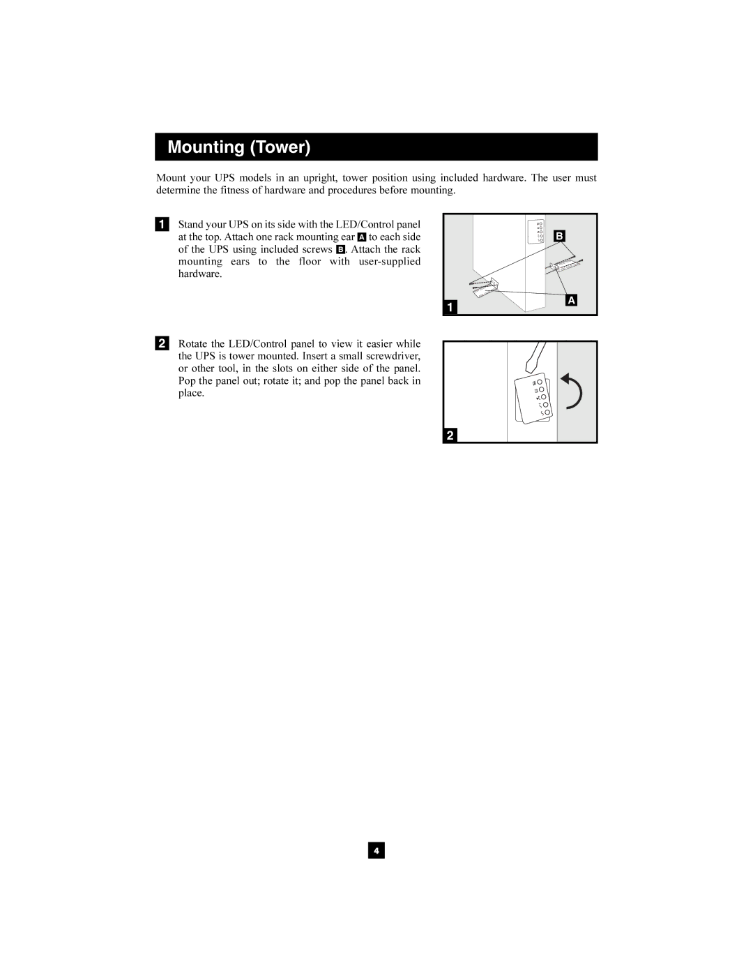 Tripp Lite 1400-3000 VA owner manual Mounting Tower 