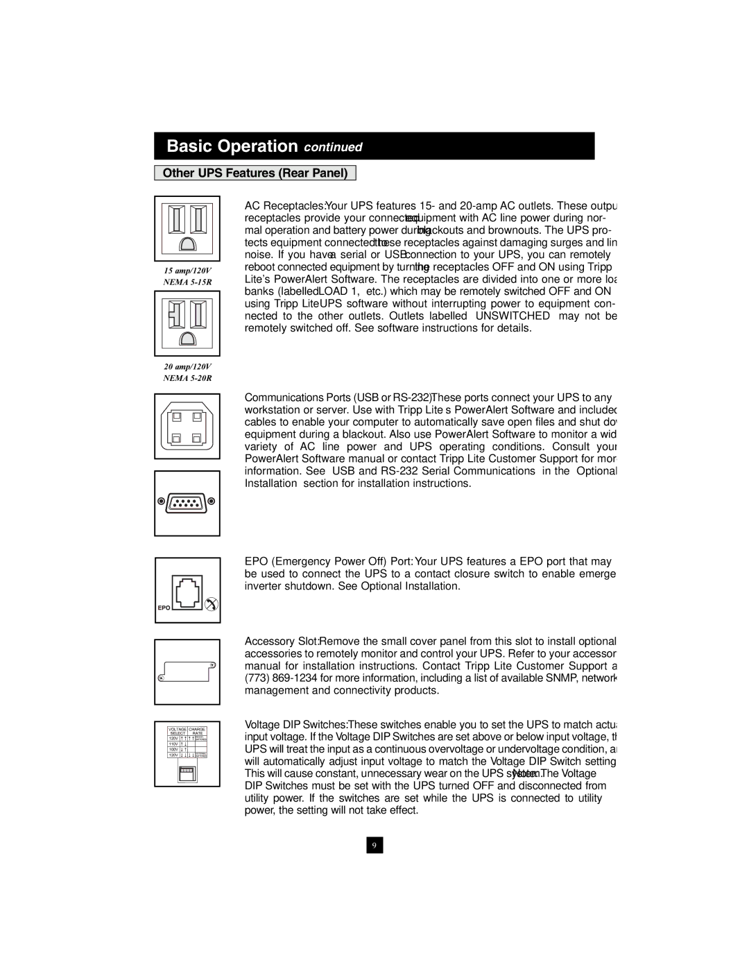 Tripp Lite 1400-3000 VA owner manual Other UPS Features Rear Panel 